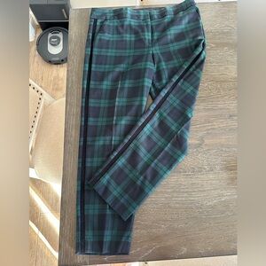 Talbots 16 Hampshire Ankle pant. Green check. Black velvet side stripe.